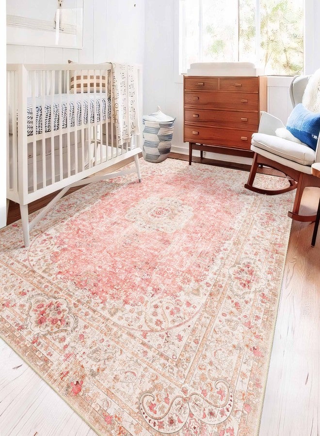 Castage 5x7 Area Rugs Washable,Pink Rug for Living Room Bedroom Kitchen,Large Boho Vintage Bohemian Distressed Carpet Non Slip,Blush - Image 4